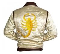 LAST HIDES Drive Scorpion Movie Replica Giacca Bomber in Raso, Bianco con Ricamo Giallo, Motivo Trapuntato, Giacca Drive-Bianco, L
