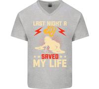 Last Night a Dj Saved My Life Djing Uomo Scollo A V Cotone T-Shirt