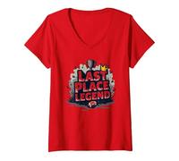 Last Place Legend Fantasy Football Loser Crown Trophy Maglietta con Collo a V, Donna, Rosso, XXL