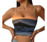 Last Sun Rays of Over The Sea Waves Print - Gilet sportivo da donna, leggero e traspirante, per allenamento, fitness, Nero , S Short