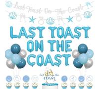 Last Toast on the Coast Decorazioni per addio al nubilato costiero Deocr Foil Balloon Banner Shell Anello Diamante Ghirlanda di Champagne Banner Cupcake Topper per Estate Spiaggia Nuziale Doccia