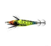 Lastdaytime Esca luminosa in legno per gamberetti e calamari, 8 cm, esca da pesca luminosa con gancio BKK per seppie d'acqua salata, design realistico della pancia rotonda per jigging, arancione per