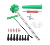 Lastdaytime Set di ricambio per stelo e nucleo della valvola degli pneumatici, con asta di installazione e gancio a T per rimuovere le ruote, per auto e moto (kit base verde, 22 pezzi)