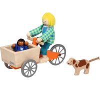 Lastenfahrrad mit 2 Biegepuppen und Hund: Lastenrad: 16 x 6,8 x 7,5 cm, Holz, Te