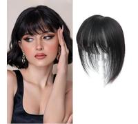 Lasunork Topper per capelli da donna, con frangia, con base svizzera intrecciata a mano, colore nero naturale