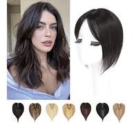 Lasunork Topper per capelli per diradare i capelli, da donna, capelli veri, per aggiungere volume extra ai capelli, extension con base svizzera, 25,4 cm (nero naturale)