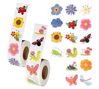 lasuroa 1000 Pezzi/2 Rotoli Adesivi Primaverili, Adesivi Forma di Fiore Farfalla e Etichette Autoadesive per Buste Biglietti Bottiglie d'Acqua Album di Ritagli Artigianato Bomboniere Premi Scolastici