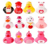 lasuroa 12 Pz Anatre di Gomma per San Valentino, 5,5x5cm Carine Giocattoli da Bagno a Forma di Anatra Colorate Decorazione Regalo a Forma di Anatra per San Valentino per Il Bagno dei Bambini