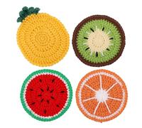 lasuroa 4 Pz Sottobicchieri All'Uncinetto Frutta, Set di Sottobicchieri Bevande Anguria Kiwi Arancia e Ananas Divertente Tovaglietta Decorativa Articoli Essenziali per il Bar per Casa Ufficio