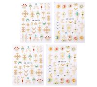 lasuroa 4pz Adesivi Unghie Sole Luna, 5D Rilievo Oro Adesivi Unghie Boho Autoadesivi Metallici Design Totem Tribale Decalcomanie per Manicure Artistiche per Donne Ragazze Fai Da Te Decorazione