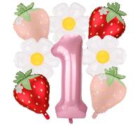 lasuroa 8pz Kit Palloncini Primo Compleanno Frutti di Bosco, Carini Fragola Palloncini Foil Margherita Decorazioni Dolci a Tema Frutta Accessori per la Festa del Primo Compleanno per Ragazze