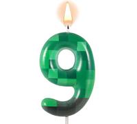 lasuroa Candele di Compleanno a Tema TNT per Torta, Candele di Compleanno con Numeri Verdi Pixel Topper per Torta TNT per Compleanno Matrimonio Baby Shower Videogioco Decorazioni per Feste (Numero 9)