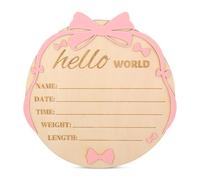 lasuroa Cartello Annuncio Nascita, 18 cm Cartello in Legno con Fiocco Rosa Daper Annuncio di Nascita Benvenuto al Mondo per Foto e Decorazioni per la Cameretta del Bambino