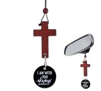 lasuroa Ciondolo a Croce per Auto, Regalo Religioso Cristiano Ornamento da Appendere Allo Specchietto Retrovisore Versetto della Bibbia Sono Sempre con Te Accessori Decorativi per Interni Auto (Nero)