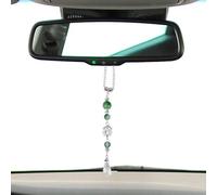 lasuroa Ciondolo a Forma di Fiore Loto per Specchietto Retrovisore, Ornamento da Appendere Allo Specchietto Retrovisore per Auto in Stile Bohémien con Perline di Pietra Verde e Cristalli