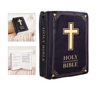 lasuroa Cuscino Bibbia, 33x22x9cm Cuscino Versetti Bibbia in Velluto che si Apre Cuscino a Forma di Libro Bomboniere Religiose Regali di Pasqua Battesimo per Donne Uomini(Nero)
