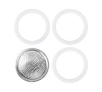 lasuroa Filtro con 3 Guarnizioni, Filtro in Alluminio Argentato Guarnizione in Silicone Bianco Parti di Ricambio per Macchine da Caffè per Bialetti Dama 3 e 4 Tazze Venus Musa Kitty 4 Tazze