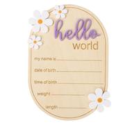 lasuroa Legno Cartello Annuncio Nascita, Hello World Cartello per Neonato Targa con Nome di Benvenuto per Cameretta dei Bambini Ospedale Accessorio Foto Decorazione Casa