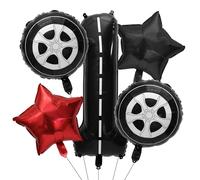 lasuroa Set di 5 Palloncini per Festa a Tema Auto da Corsa, Include Palloncino Auto da Corsa Numero 1 2 Palloncini Forma di Gomme e Decorazioni Stelle per Decorazioni Festa a Tema Corse