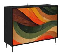 LASWWQMRF Credenza nera effetto rovere, 102 x 33 x 76 cm, credenza a 3 ante | Elegante credenza per soggiorno e sala da pranzo con motivo decorativo, molto spazio e piedini rialzati.