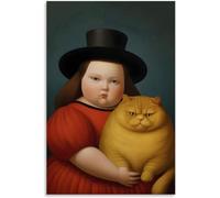 LATAFA Fernando Botero Poster e Stampe Astratte《Ragazza e Gatto》Stampa su Tela Fernando Botero Dipinto Immagini Moderne per la Decorazione Domestica 50x70 cmx1 Senza Cornice