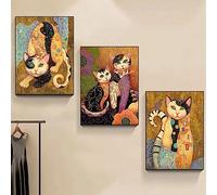 LATAFA Gustav Klimt Poster Gatti Dipinto su Tela - Simpatici Stampe di Animali Domestici Cat Graffiti Wall Art - Pictures Home Decor 40x60cmx3 Senza Cornice