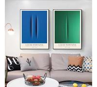 LATAFA Lucio Fontana Poster e Stampe Blu Verde Ombra Graffi Arte della Parete Lucio Fontana Pittura su Tela Immagini Moderne per la Decorazione della Casa 60x80 cmx2 Senza Cornice