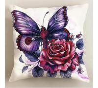 Latch Hook Cuscini Piccoli, Set Di Fodere Per Cuscini,Farfalla Viola E Fiore Di Rosa Rossa Fai Da Te Creativo, Kit Per Fabbricare Tappeti A Punto Croce,Gancio Di Chiusura Kit Motivo Colore 4