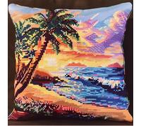 Latch Hook Cuscini Piccoli, Set Di Fodere Per Cuscini,Spiaggia Al Tramonto Fai Da Te Creativo, Kit Per Fabbricare Tappeti A Punto Croce,Gancio Di Chiusura Kit Motivo Colore 43X43Cm