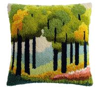 Latch Hook Pillow Case Kits,Spring Forest Landscape,Embroidery Kits DIY Latch Hook for Aadults Cross Stitch Cushion,17x17in
