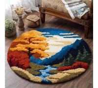 Latch Hook Rug Kit,paesaggio forestale,Printed Canvas Rug Latch Hook Kits,Handmade Needlework Crafts for Adults Beginners Home Decor,50x50cm