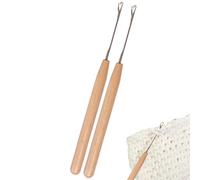 Latch Hook Tool - Wood Metal 13.5x0.8cm 2 Piece Set | Crochet Needle Snag Repair Hook For Fabric And Garments | Knitting Snag Fix Tool For Sweaters Clothing Textile Craft Repair By Adults Beginners