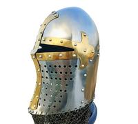 Late Bascinet Chainmail Helmet, Casco medievale in acciaio per giochi di ruolo e costumi, autentica armatura da cavaliere con protezione in maglia di maglia