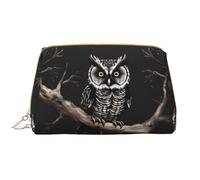 Late Night Owl - Borsa cosmetica in pelle, impermeabile, con cerniera, per cosmetici da donna, colore: marrone, bianco, Taglia unica