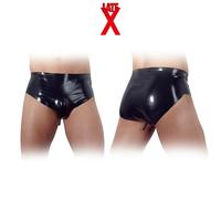 Late X Sexy Natural Latex Briefs Pants Inner Plug Penis Slip Pantaloni Latice
