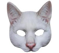 Latebebebe Maschera per gatti, 7.1x7.1x2, 4 pollici Maschera per animali stampati bianchi realistici con cinturino elastico per costumi costumi da ballo Faccio