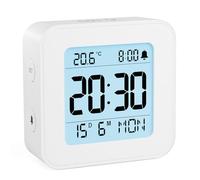 LATEC Sveglia da Comodino, Sveglia Digitale da Viaggio con Temperatura, Alimentato a Batteria, Retroilluminazione, Funzione Snooze, Calendario, 12/24H, Bianco(Batterie Incluse)