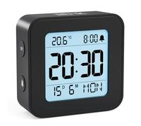 LATEC Sveglia da Comodino, Sveglia Digitale da Viaggio con Temperatura, Alimentato a Batteria, Retroilluminazione, Funzione Snooze, Calendario, 12/24H, Nero(Batterie Incluse)