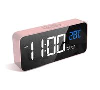 LATEC Sveglia Digitale con LED Temperatura Display Orologio con 10 Suoni di Allarme Porta di Ricarica USB Dimmer di Luminosità Regolabile a Sonnellino Allarme Specchio Portatile con Doppio Allarme