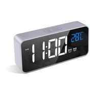 LATEC Sveglia Digitale con LED Temperatura Display Orologio con 10 Suoni di Allarme Porta di Ricarica USB Dimmer di Luminosità Regolabile a Sonnellino Allarme Specchio Portatile con Doppio Allarme