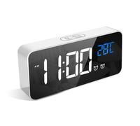 LATEC Sveglia Digitale con LED Temperatura Display Orologio con 10 Suoni di Allarme Porta di Ricarica USB Dimmer di Luminosità Regolabile a Sonnellino Allarme Specchio Portatile con Doppio Allarme