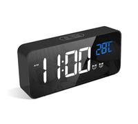 LATEC Sveglia Digitale con LED Temperatura Display Orologio con 10 Suoni di Allarme Porta di Ricarica USB Dimmer di Luminosità Regolabile a Sonnellino Allarme Specchio Portatile con Doppio Allarme