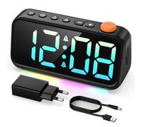 LATEC Sveglia Digitale, Sveglia da Comodino con 8-colore Schermo, Sveglia per Bambini con Funzione Snooze, 7 Luce Inferiore, 12/24H, Nero, Alimentazione di Rete(Include Adattatore)