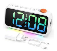 LATEC Sveglia Digitale, Sveglia da Comodino con 8-colore Schermo, Sveglia per Bambini con Funzione Snooze, 7 Luce Inferiore, 12/24H, Bianco, Alimentazione di Rete(Include Adattatore)