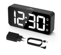LATEC Sveglia Digitale, Sveglia da Comodino LED con Adattatore, Luminosità e Volume Regolabili, Schermo Grande da 5,8" con 2 Allarme, Snooze, 12/24 Ore per Ufficio Camera da Letto, Nero