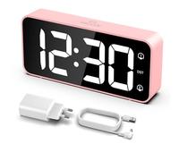 LATEC Sveglia Digitale, Sveglia da Comodino LED con Adattatore, Luminosità e Volume Regolabili, Schermo Grande da 5,8" con 2 Allarme, Snooze, 12/24 Ore per Ufficio Camera da Letto, Rosa