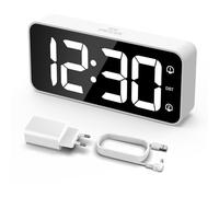 LATEC Sveglia Digitale, Sveglia da Comodino LED con Adattatore, Luminosità e Volume Regolabili, Schermo Grande da 5,8" con 2 Allarme, Snooze, 12/24 Ore per Ufficio Camera da Letto, Bianco