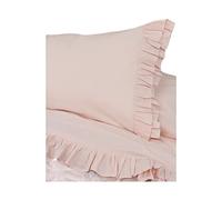 L'ATELIER 17 Completo Letto Matrimoniale Primaverile, Boutis lenzuoli Estivi in Puro Cotone Tinta Unita con Balze, Shabby Chic Brigitte Made in Italy 6 Varianti Rosa