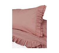 L'ATELIER 17 Completo Letto Matrimoniale Primaverile, Boutis lenzuoli Estivi in Puro Cotone Tinta Unita con Balze, Shabby Chic Brigitte Made in Italy 6 Varianti Rosa Malva