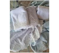 L'ATELIER 17 Set 2 Asciugamani da Bagno e Ospite in Spugna con Pizzo Marry Me Shabby Chic 6 Varianti (1pz) Grigio Perla